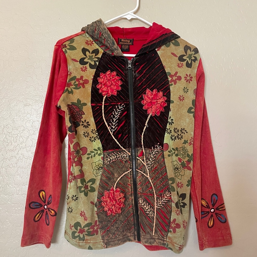 Floral Print Zip Up Hoodie